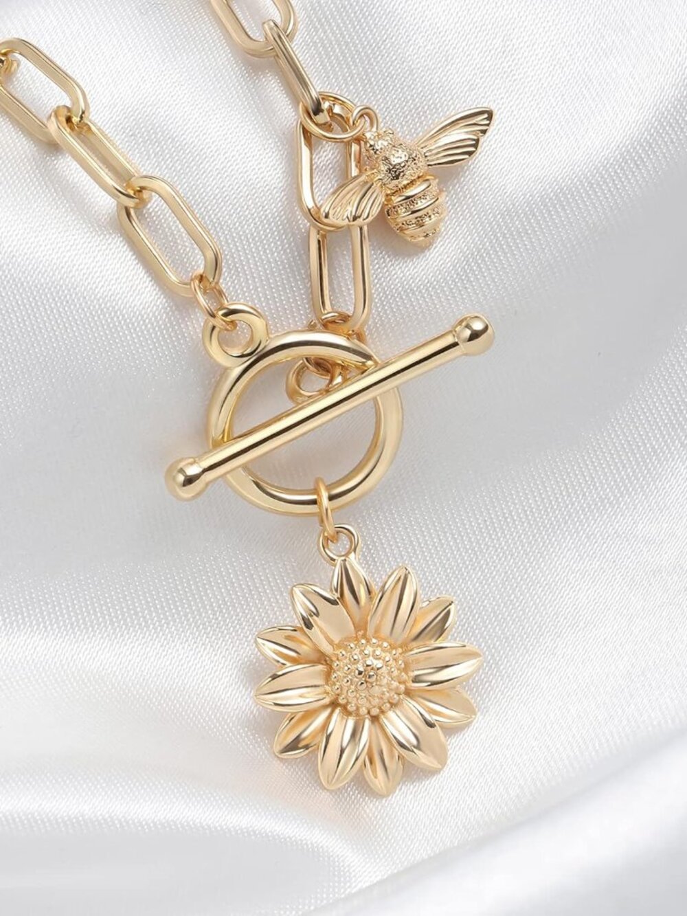 18K Gold Sun Moon Star Compass Pendant Necklace Chunky Toggle Paperclip Chain Ne - Picture 5 of 9